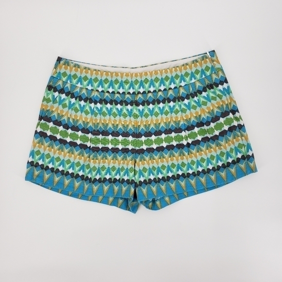 𝅺j. Crew Factory Geo Print Green and Blue Shorts, Size 6 - Picture 1 of 7